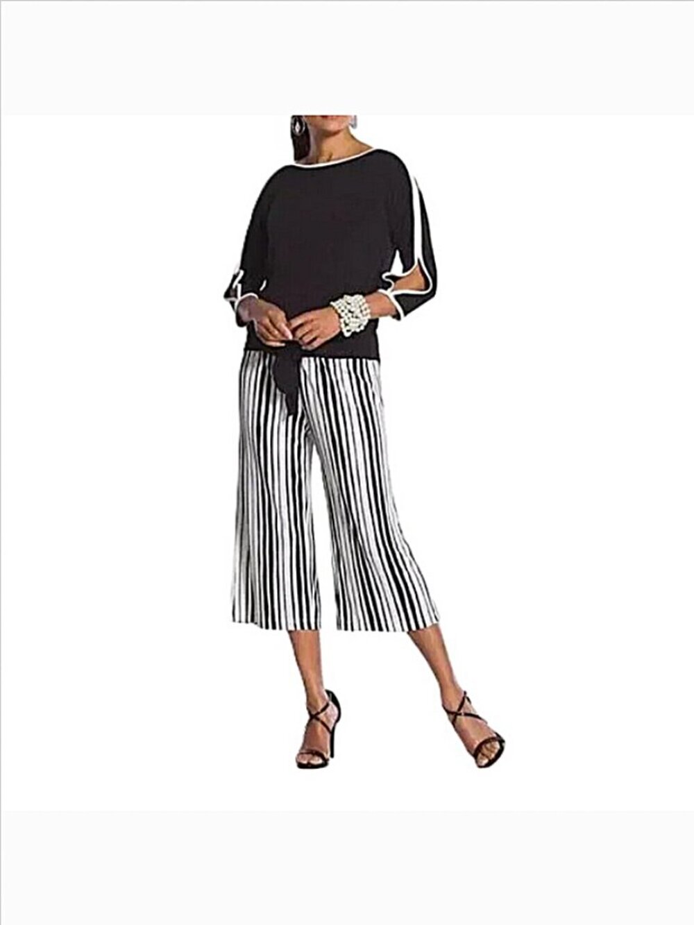 Chicos Knit Kit Paintbrush Stripped Crop Pants Pallazzo Style size 1